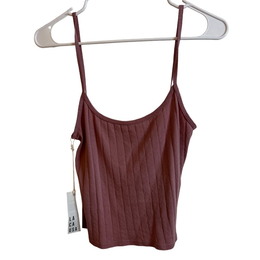 LACAUSA Ribbed Spaghetti Strap Tank in Mauve